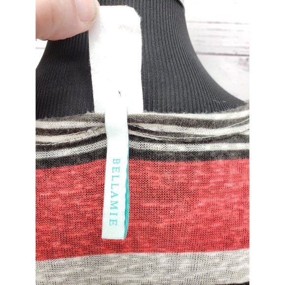 Bellamie Sheer Burnout Striped Quarter Sleeve pockets‎ Tunic Top Medium - Picture 3 of 9